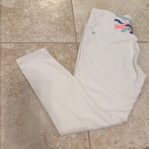 Fabletics White Leggings with Multicolor Accents on back waist size 6